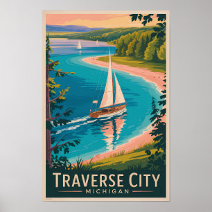 Affiche Traverse City Michigan Illustration Art de Voyage 