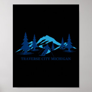Affiche Traverse city michigan station de ski skieur