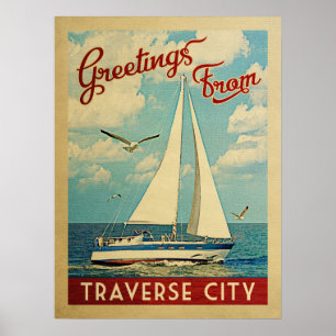 Affiche Traverse City Vintage voyage de voilier Michigan