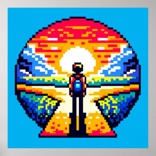 Affiche Traversée au coucher du soleil Voyage d'art Pixel 