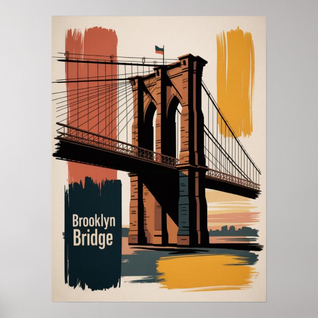 Affiche Traversée du pont de Brooklyn au coucher du soleil (Devant)