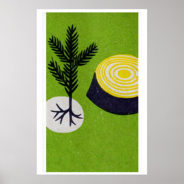 Affiche Tree and Stump Matchbox Art Print, Czech Vintage (Devant)