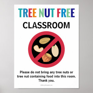 Affiche Tree Nut Free Classe Allergy Customisée École
