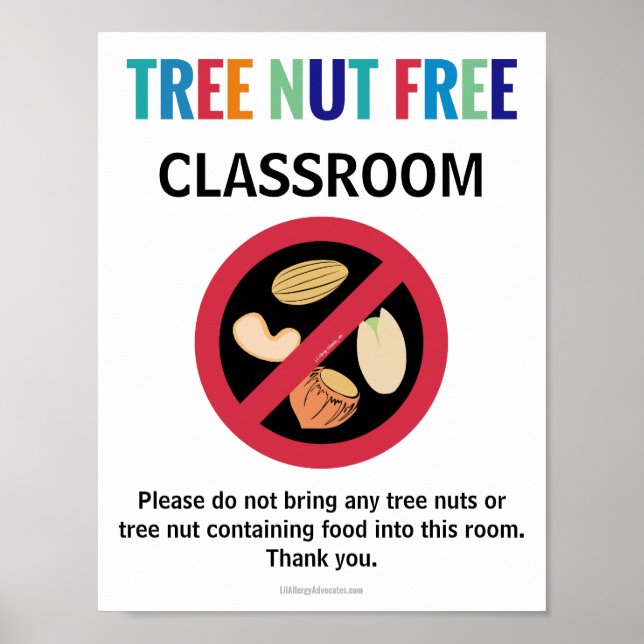 Affiche Tree Nut Free Classe Allergy Customisée École (Devant)