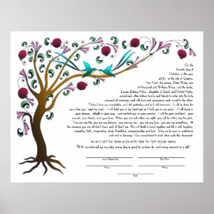 Affiche Tree of Life ketubah with a Hebrew quote