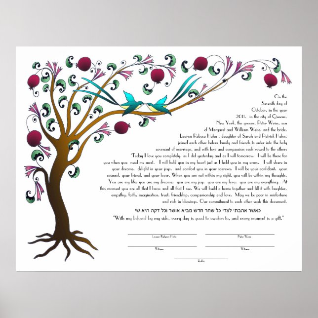 Affiche Tree of Life ketubah with a Hebrew quote (Devant)