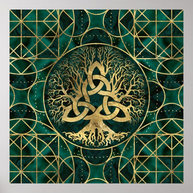 Affiche Tree of life with Triquetra Malachite and Gold (Devant)