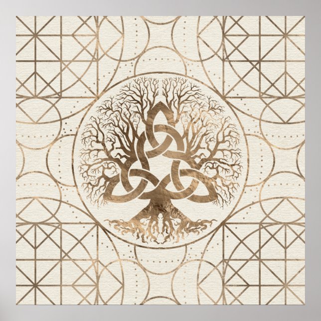 Affiche Tree of life -Yggdrasil with Triquetra Pastel gold (Devant)
