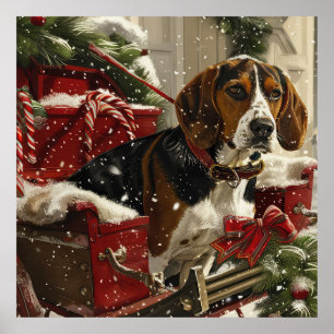 Affiche Treeing Walker Coonhound Dog Christmas Festive