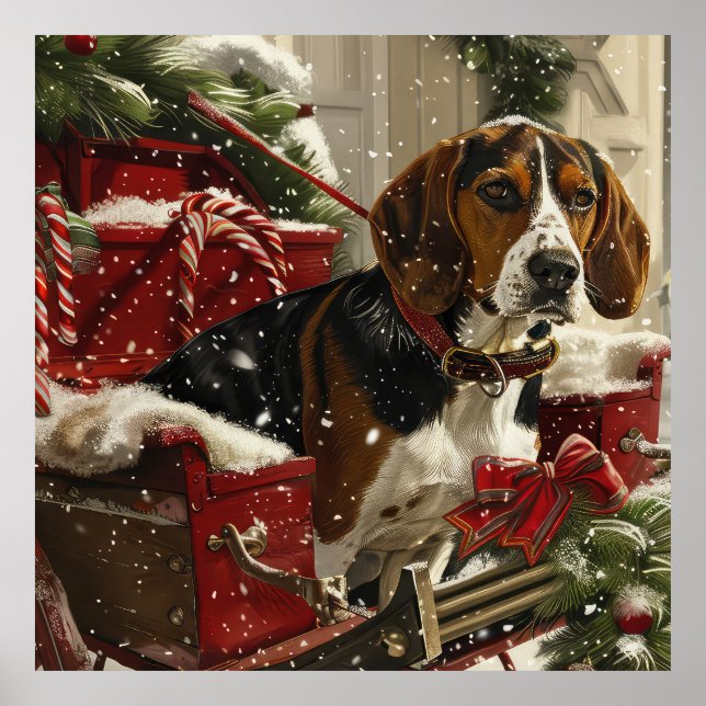 Affiche Treeing Walker Coonhound Dog Christmas Festive (Devant)
