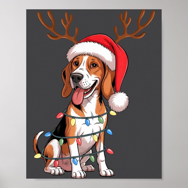 Affiche Treeing Walker Coonhound Dog Christmas Lights Sant (Devant)