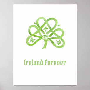 Affiche Trèfle à trois feuilles aquarelle vert celtique 