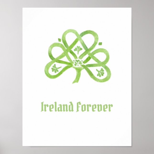 Affiche Trèfle à trois feuilles aquarelle vert celtique  (Devant)