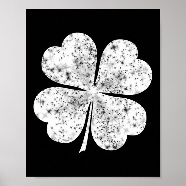 Affiche Trèfle blanc drôle à 4 feuilles Saint-Patrick (Devant)