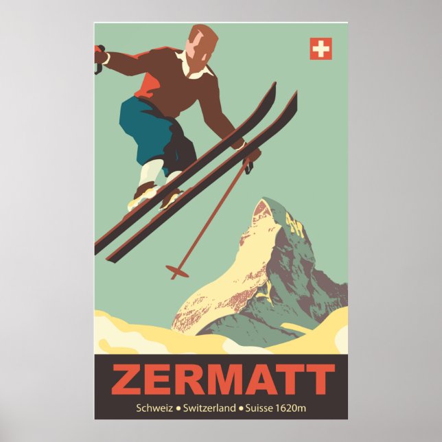 Affiche Tremplin de ski à Zermatt, Suisse (Devant)