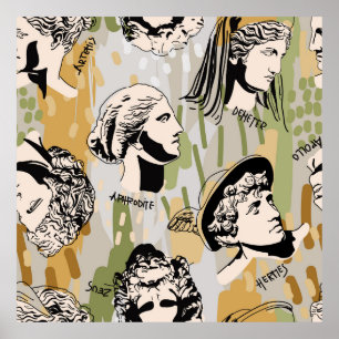 Affiche Trending Greek Gods Art Portrait Motif sans coutur