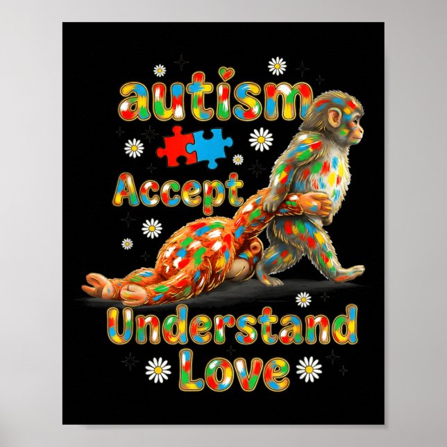 Affiche Trendy baby monkey autism awareness accept (Devant)