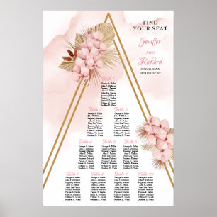 Affiche Trendy Boho Dried Palm and Blush Flowers Gold 