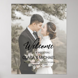 Affiche Trendy Calligraphy Faded Photo Welcome Wedding