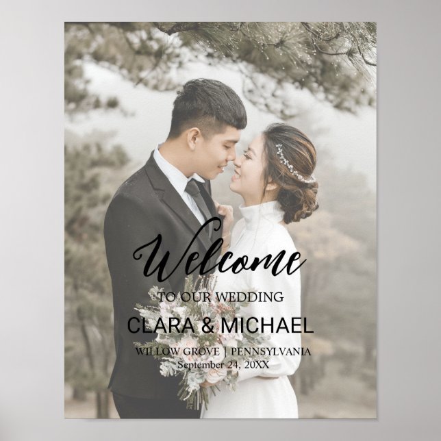 Affiche Trendy Calligraphy Faded Photo Welcome Wedding  (Devant)