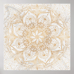 Affiche Trendy Gold Floral Mandala Marble Design