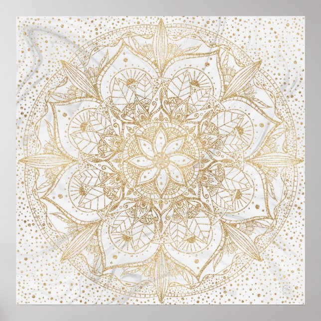 Affiche Trendy Gold Floral Mandala Marble Design (Devant)