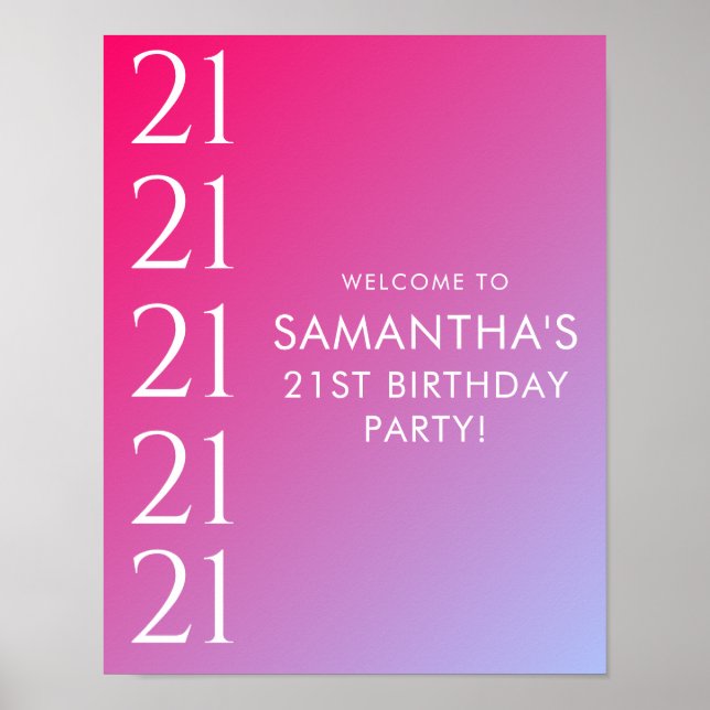 Affiche Trendy Modern Bold Pink Gradient 21st Birthday (Devant)