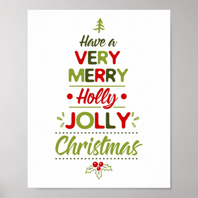 Affiche Très joyeux typographie d'arbre de Noël holly joll (Devant)