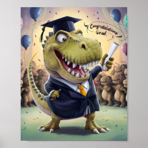 Affiche Trex en casquette et robe détenant un diplôme