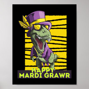 Affiche TRex Mardi Grawr Dinosaur Enfants Mardi Gras