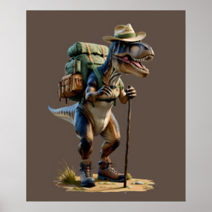 Affiche Trex portant casquette avec sac à dos et bâton de