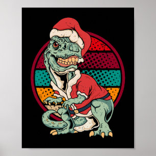 Affiche TRex Santa Claus Dinosaur Noël drôle Merry Xm