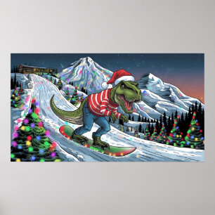 Affiche TRex snowboard aux couleurs psychédéliques de mont