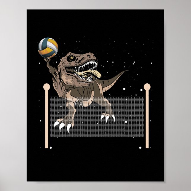Affiche Trex Trex Dinosaur Jouer Volleyball Sport (Devant)