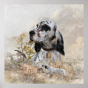 Affiche Tri Couleur Anglais Setter Art, chasse en bois