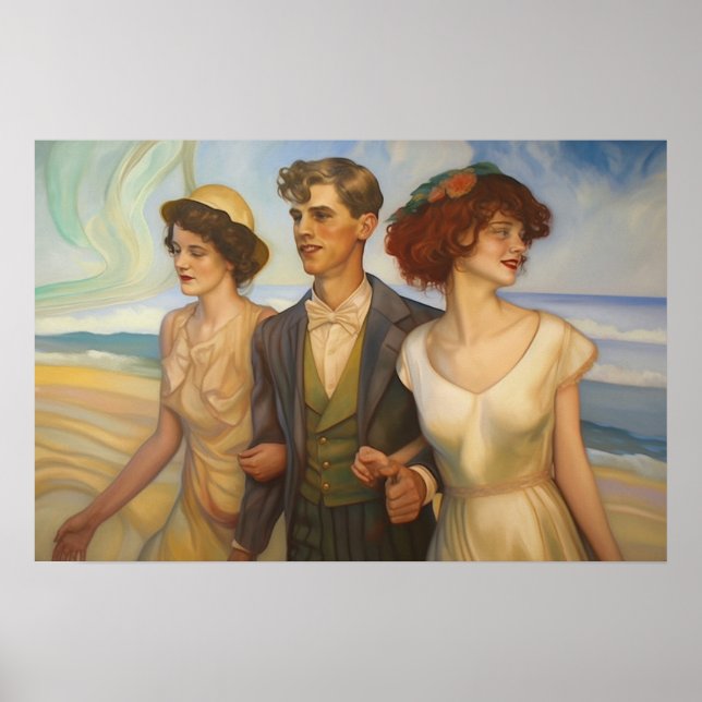 Affiche Triade polyamorée sur la plage (Devant)