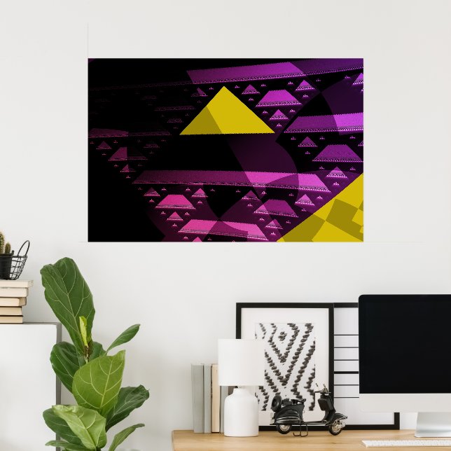Affiche Triangle jaune Abstrait Art fractal moderne (Bureau à domicile)