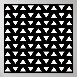 Affiche Triangles blancs sur Noir. Motif géométrique.