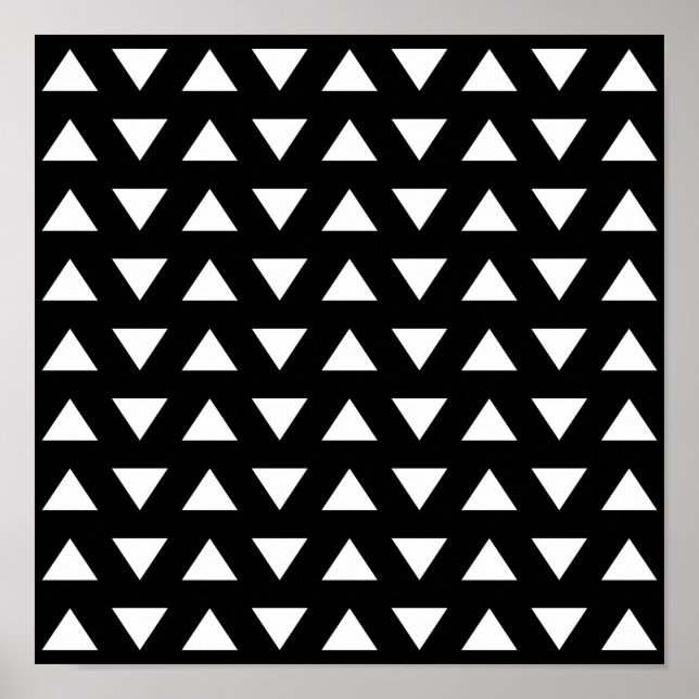 Affiche Triangles blancs sur Noir. Motif géométrique. (Devant)