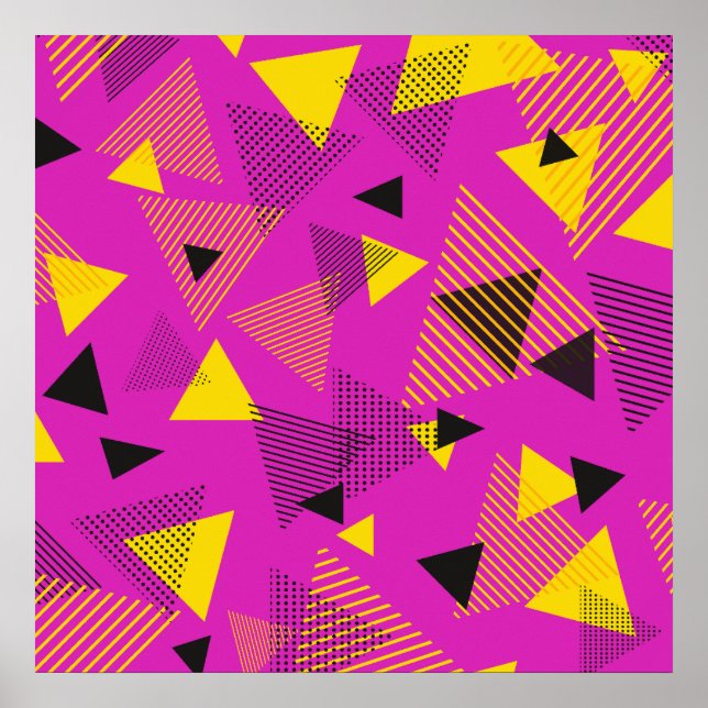 Affiche Triangles d'art moderne Abstrait violet jaune noir (Devant)