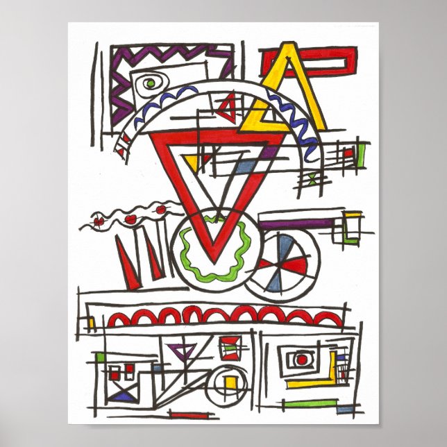 Affiche Triangles-Moderne Bauhaus d'encre géométrique (Devant)