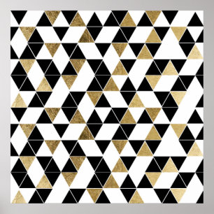 Affiche Triangles modernes en or noir, blanc et Faux