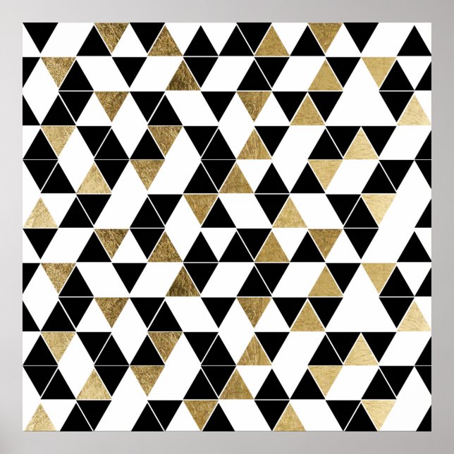 Affiche Triangles modernes en or noir, blanc et Faux (Devant)