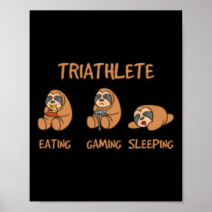 Affiche Triathlète Sloth drôle de jeu jouant au jeu vidéo 
