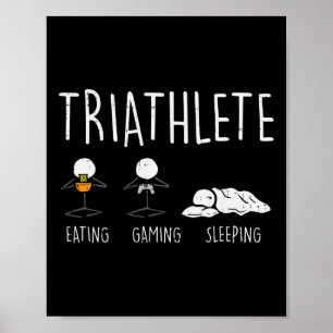 Affiche Triathlète Stickman Manger Jeu Vidéo Dormir Gam Dr