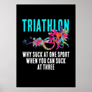Affiche Triathlon Amusant Citation Magenta Et Turquoise Sp