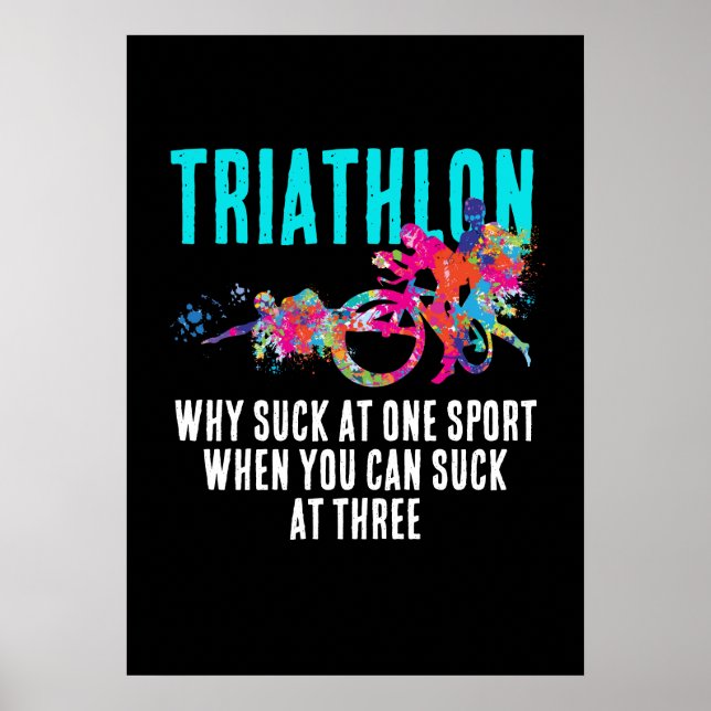 Affiche Triathlon Amusant Citation Magenta Et Turquoise Sp (Devant)
