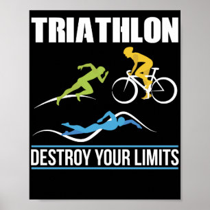 Affiche Triathlon Destroy Your Limits Run Bike Swim