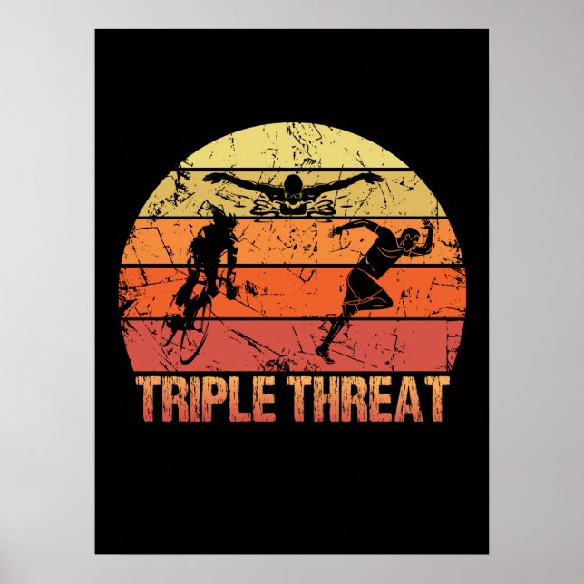 Affiche Triathlon triple menace Vintage (Devant)