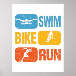 Affiche Triathlon vintage - Course à vélo de natation